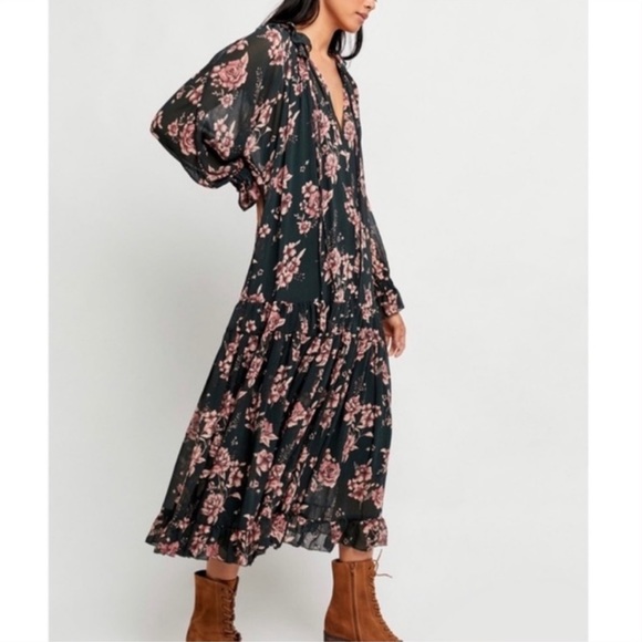 Free People Floral Maxi Dress - Black and Pink - Picture 1 of 16